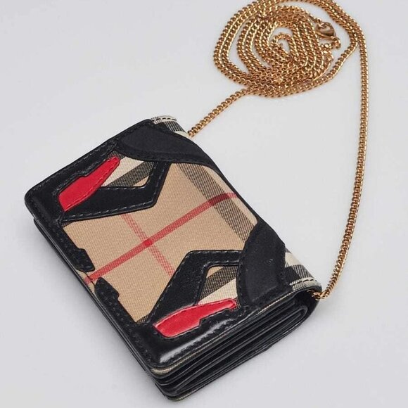 Burberry House Check/Black Leather Jessie Mini Wallet on Chain Bag - Picture 3 of 12